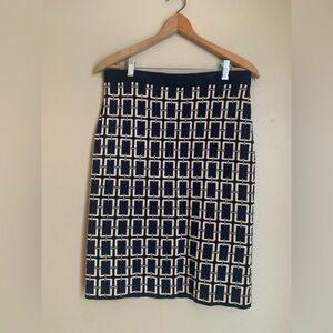 Adrienne Vittadini Knit Pencil Skirt Geometric Link Design Gold Black Holiday M